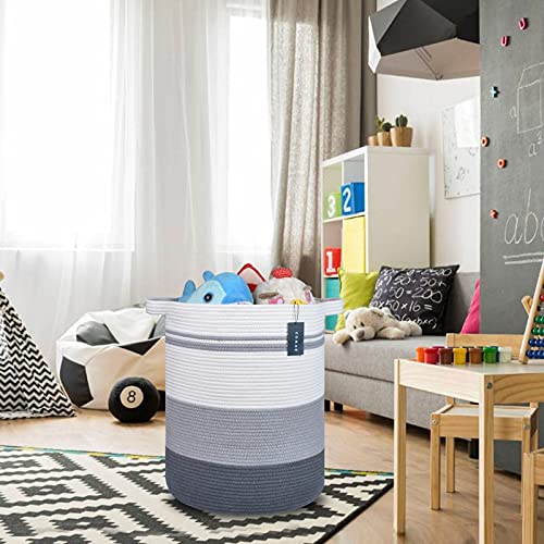 COMSE Extra Large Laundry Basket, Tall Blanket Basket, Laundry Hamper with Handles, 15.7”x 21.7”, Cotton Rope Basket, Woven Laundry Basket, Toy Basket, Clothes Baskets,Woven Basket,Gradient Gray