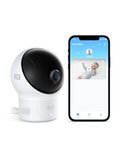 eufy security baby monitor 2 with wi-fi, security camera, 2k resolution with pan & tilt, ai cry detection night vision, sound and room temperature detection, baby camera monitor, requires 2.4ghz wi-fi