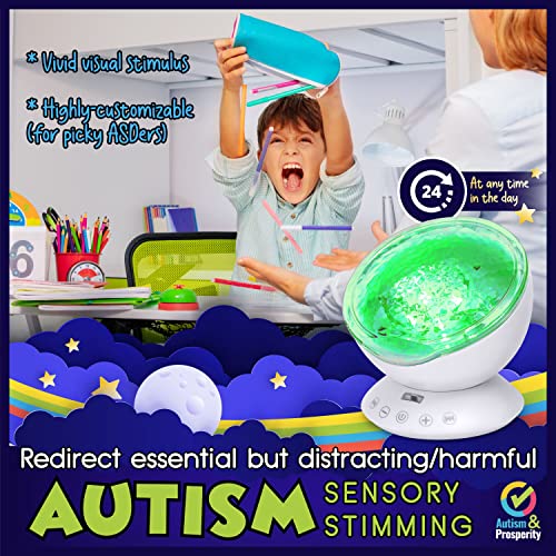 Autism & Prosperity Kids Bedtime & Sleep Calming Ocean Wave Projector Autistic Children ASD Boys Girl Teen No 1-3 Toddlers Age 3 4 5-7 8-12 Products Special Needs Room Sensory Toys Game LED Light Lamp