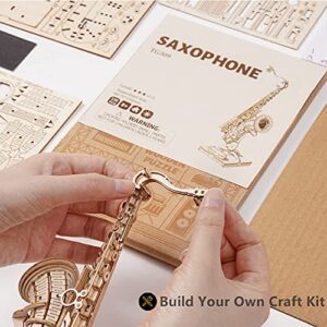 ROBOTIME 3D Puzzle for Kids Wooden Craft Kits DIY Model Saxophone Kit to Build Creative Arts Puzzle Toy Pefect Gift for Teens