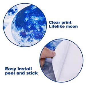 Large Glow in The Dark Moon Wall Decals Luminous Space Planet Moon Phases Wall Sticker Glow in The Dark Stickers for Ceiling Removable Vinyl Boho Wall Decor for Kids Boys Girls Bedroom Nursery… (Moon Phases-Blue)