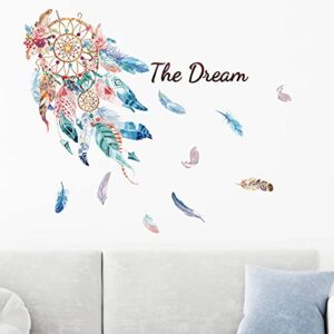 dream catcher feathers wall stickers, colorful feather wall decals, removable peel and stick wall décor, diy art mural vinyl wallpaper for kids bedroom baby nursery living room office home decoration