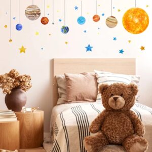 Planets and Space Wall Decals, Removable Solar System Wall Stickers, Cartoon Stars Wall Décor, Peel and Stick Universe DIY Art Murals Vinyl Wallpaper for Kids Boys Bedroom Nursery Decoration