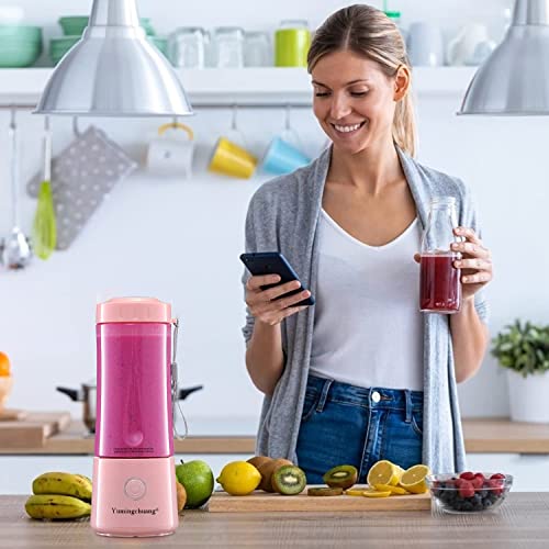 Portable Blender, Personal Size Blender for Smoothies and Shakes Mini Juicer Cup, USB Rechargeable Mini Fruit Juice Mixer(pink)