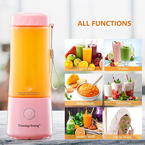 Portable Blender, Personal Size Blender for Smoothies and Shakes Mini Juicer Cup, USB Rechargeable Mini Fruit Juice Mixer(pink)