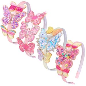 EleMirsa 4pcs Little Girl Butterfly Headband Butterfly Teeth Headband Hair Hoop for Girls Teens Toddlers Kids Child Butterfly Hairbands Party Hair Accessories