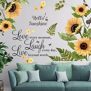 sunflower 3d yellow flower wall stickers decals, removable laugh flowers butterfly wallpaper decor, diy art mural for kids room nursery classroom bedroom home decoration