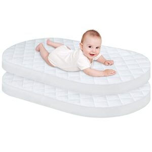 Bassinet Mattress Pad Cover 2 Pack Waterproof Bassinet Sheet Quilted Bassinet Mattress Protector (32"x17") for Boys & Girls, Fit for Hourglass/Oval Bassinet Mattress, White