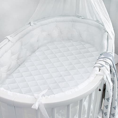 Bassinet Mattress Pad Cover 2 Pack Waterproof Bassinet Sheet Quilted Bassinet Mattress Protector (32"x17") for Boys & Girls, Fit for Hourglass/Oval Bassinet Mattress, White