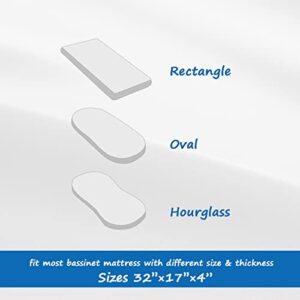Bassinet Mattress Pad Cover 2 Pack Waterproof Bassinet Sheet Quilted Bassinet Mattress Protector (32"x17") for Boys & Girls, Fit for Hourglass/Oval Bassinet Mattress, White