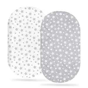 bassinet mattress pad cover protector 33" x 17", waterproof, flexible for different cradle and bassinet mattress-rectangle, hourglass, oval, 2 pack, soft & breathable, lovely print