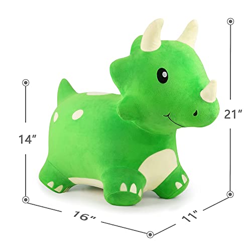 iPlay, iLearn Bouncy Pals Kids Dinosaur Hopper Toys, Toddler Plush Triceratops Hopping Horse W/Pump, Outdoor Indoor Ride Bounce Animal, Activity Birthday Gifts for 18 24 Month 2 3 4 Year Old Boy Girl