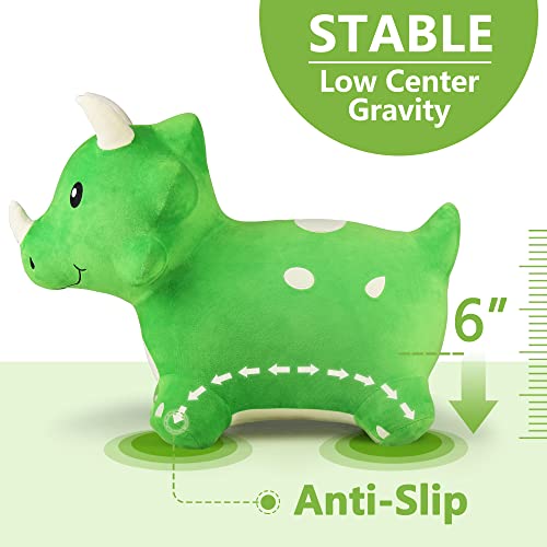 iPlay, iLearn Bouncy Pals Kids Dinosaur Hopper Toys, Toddler Plush Triceratops Hopping Horse W/Pump, Outdoor Indoor Ride Bounce Animal, Activity Birthday Gifts for 18 24 Month 2 3 4 Year Old Boy Girl