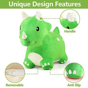 iPlay, iLearn Bouncy Pals Kids Dinosaur Hopper Toys, Toddler Plush Triceratops Hopping Horse W/Pump, Outdoor Indoor Ride Bounce Animal, Activity Birthday Gifts for 18 24 Month 2 3 4 Year Old Boy Girl