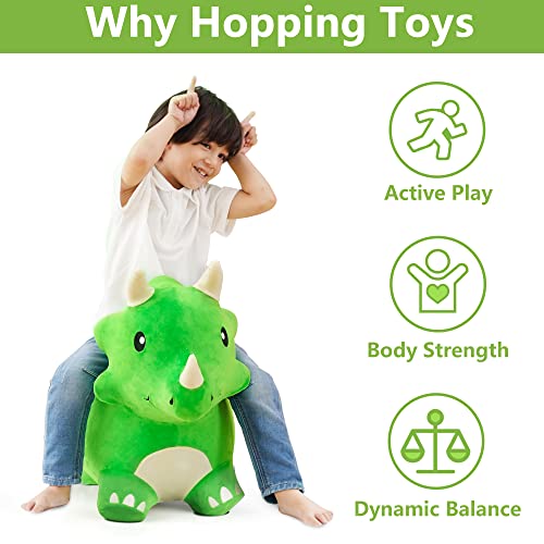 iPlay, iLearn Bouncy Pals Kids Dinosaur Hopper Toys, Toddler Plush Triceratops Hopping Horse W/Pump, Outdoor Indoor Ride Bounce Animal, Activity Birthday Gifts for 18 24 Month 2 3 4 Year Old Boy Girl