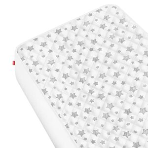 Crib Mattress Pad Protector Waterproof, Quilted Crib Mattress Pad Cover 52'' x 28'' Extra Soft Breathable Toddler Bed Cover Fitted Crib/Toddler Mattress Stretch Up to 8", White Star