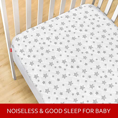 Crib Mattress Pad Protector Waterproof, Quilted Crib Mattress Pad Cover 52'' x 28'' Extra Soft Breathable Toddler Bed Cover Fitted Crib/Toddler Mattress Stretch Up to 8", White Star