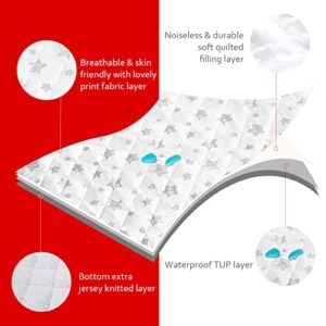 Crib Mattress Pad Protector Waterproof, Quilted Crib Mattress Pad Cover 52'' x 28'' Extra Soft Breathable Toddler Bed Cover Fitted Crib/Toddler Mattress Stretch Up to 8", White Star