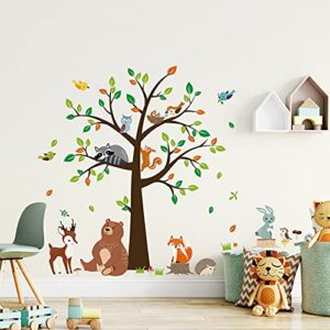 decalmile woodland animal tree wall decals bear fox deer wall stickers kids baby nursery bedroom playroom wall decor