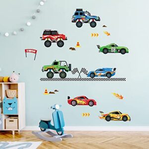 decalmile Racing Cars Wall Decals Roads Vehicles Wall Stickers Kids Boys Bedroom Toddles Playroom Wall Decor Gift