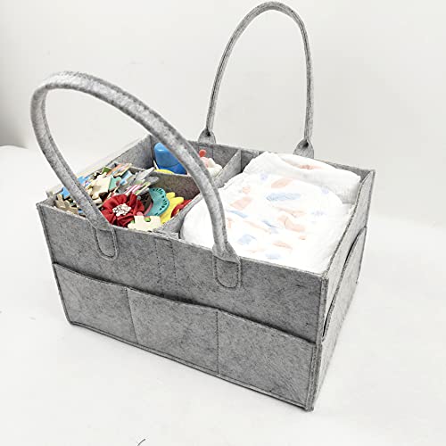 WSLCN Diaper Caddy Organizer Nursery Storage Wipes Bag Nappy Organizer Container Foldable Portable Car Travel Organizer for Changing Nappy Storage Basket Grey 34 * 24 * 18cm