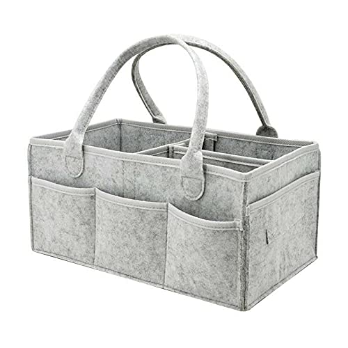 WSLCN Diaper Caddy Organizer Nursery Storage Wipes Bag Nappy Organizer Container Foldable Portable Car Travel Organizer for Changing Nappy Storage Basket Grey 34 * 24 * 18cm