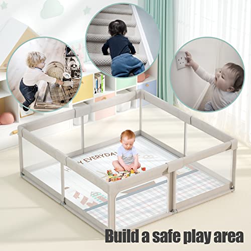 UANLAUO Baby Playpen with Mat, 59x59inch Playpen for Babies and Toddlers, Extra Large Baby Playpen,Kids Play Pen,Baby Fence,Big Playpen for Infants with Gate,Playard for Baby