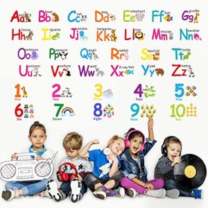 Alphabet Wall Stickers Kids Toddler Decors Animal ABC Stickers Removable Letters Number Decals Girls Boys Nursery Bedroom Living Room