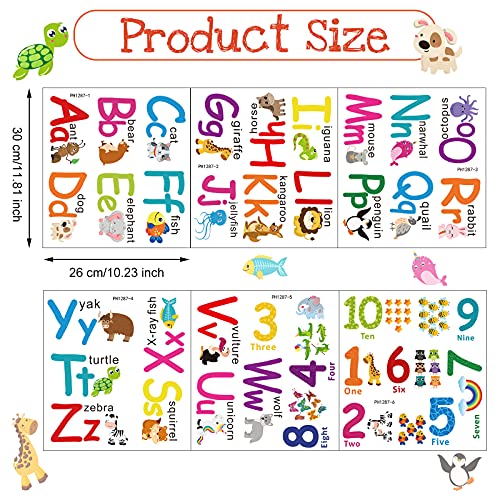 Alphabet Wall Stickers Kids Toddler Decors Animal ABC Stickers Removable Letters Number Decals Girls Boys Nursery Bedroom Living Room