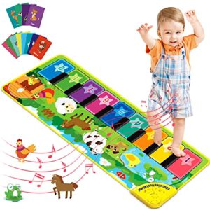 educuties baby musical learning toys , floor piano playmat for toddlers with animal flash cards music sound for early education touch keyboard blanket birthday for baby boys girls