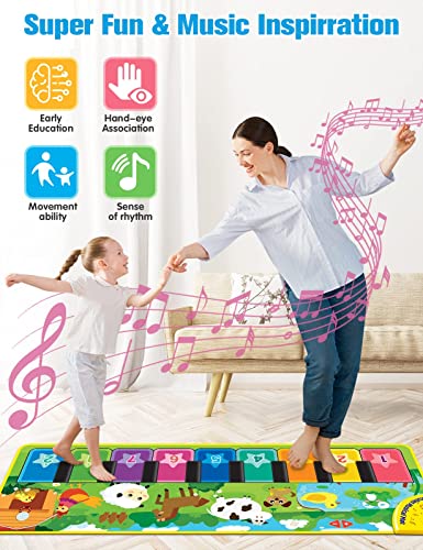 EduCuties Baby Musical Learning Toys , Floor Piano Playmat for Toddlers with Animal Flash Cards Music Sound for Early Education Touch Keyboard Blanket Birthday for Baby Boys Girls