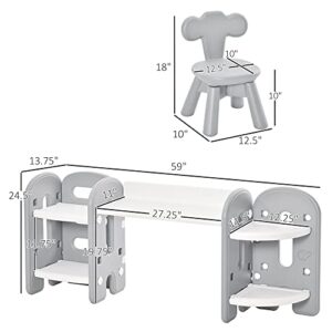 Qaba Kids Table and Chair Set, Activity Desk with Bookshelf & Storage for Study, Activities, Arts, or Crafts, Grey and White