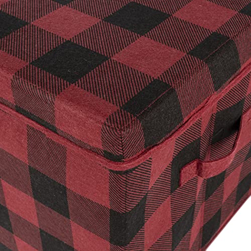 Sammy & Lou Buffalo Check Felt Toy Box; Red, Black; Collapsible; Two Handles; Hinged Lid; 22 in x 14.5 in x 15 in