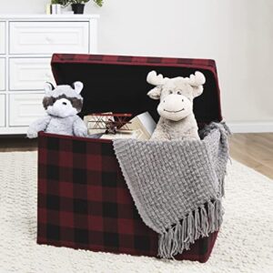 Sammy & Lou Buffalo Check Felt Toy Box; Red, Black; Collapsible; Two Handles; Hinged Lid; 22 in x 14.5 in x 15 in