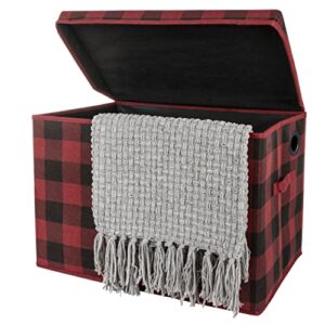 Sammy & Lou Buffalo Check Felt Toy Box; Red, Black; Collapsible; Two Handles; Hinged Lid; 22 in x 14.5 in x 15 in