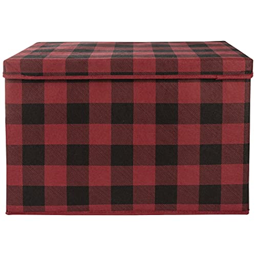 Sammy & Lou Buffalo Check Felt Toy Box; Red, Black; Collapsible; Two Handles; Hinged Lid; 22 in x 14.5 in x 15 in