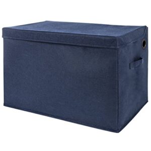 Navy Felt Toy Box; Collapsible; Two Handles; Hinged Lid; 22 in x 14.5 in x 15 in