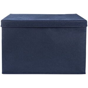 Navy Felt Toy Box; Collapsible; Two Handles; Hinged Lid; 22 in x 14.5 in x 15 in