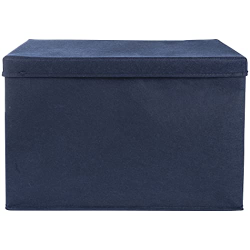 Navy Felt Toy Box; Collapsible; Two Handles; Hinged Lid; 22 in x 14.5 in x 15 in