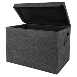 sammy & lou charcoal felt toy box; collapsible; two handles; hinged lid; 22 in x 14.5 in x 15 in