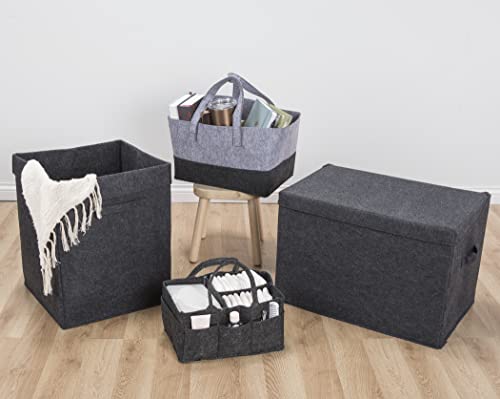 Sammy & Lou Charcoal Felt Toy Box; Collapsible; Two Handles; Hinged Lid; 22 in x 14.5 in x 15 in