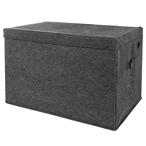 Sammy & Lou Charcoal Felt Toy Box; Collapsible; Two Handles; Hinged Lid; 22 in x 14.5 in x 15 in
