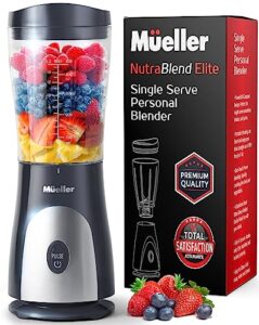 mueller personal blender for shakes and smoothies with 15 oz travel cup and lid, juices, baby food, heavy-duty portable blender & food processor, grey