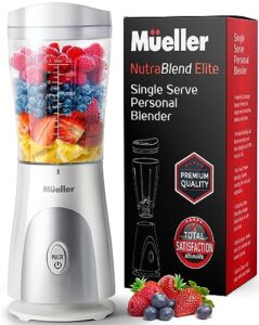 mueller ultra bullet personal blender for shakes and smoothies with 15 oz travel cup and lid, juices, baby food, heavy-duty portable blender & food processor, white