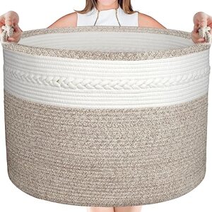 aivatoba 24" x 18" cotton rope basket, extra large basket with handles for blanket, blanket basket for living room, large storage basket, toy baskets, jumbo woven basket for storage