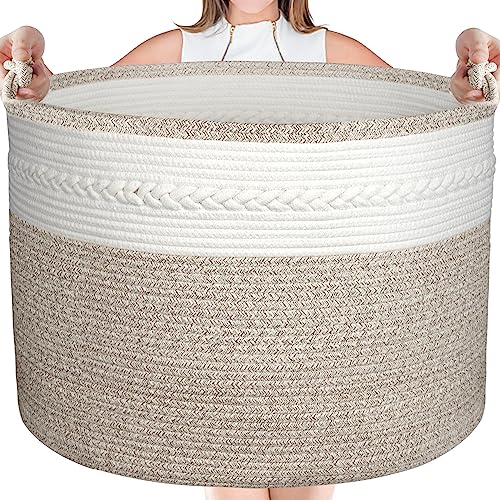 AivaToba 24" x 18" Cotton Rope Basket, Extra Large Basket with Handles for Blanket, Blanket Basket for Living Room, Large Storage Basket, Toy Baskets, Jumbo Woven Basket for Storage