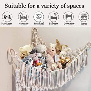 Roury Stuffed Animal Toy Hammock Macrame with Light, Corner Toy Corner Hammock Organizer Display Holder Net for Hanging Stuff Animals