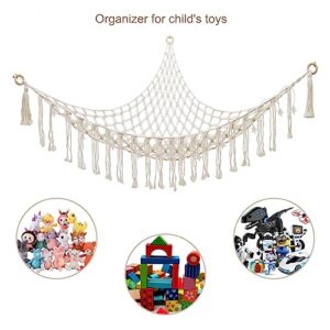 Roury Stuffed Animal Toy Hammock Macrame with Light, Corner Toy Corner Hammock Organizer Display Holder Net for Hanging Stuff Animals