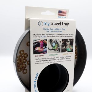 My Travel Tray – for Cup Holder (Gray) Made in USA - Car Journey Must – Insert into Cupholders Found on Car Seats, Booster, Strollers & Your car Cup Holder