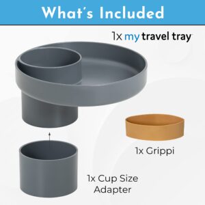 My Travel Tray – for Cup Holder (Gray) Made in USA - Car Journey Must – Insert into Cupholders Found on Car Seats, Booster, Strollers & Your car Cup Holder